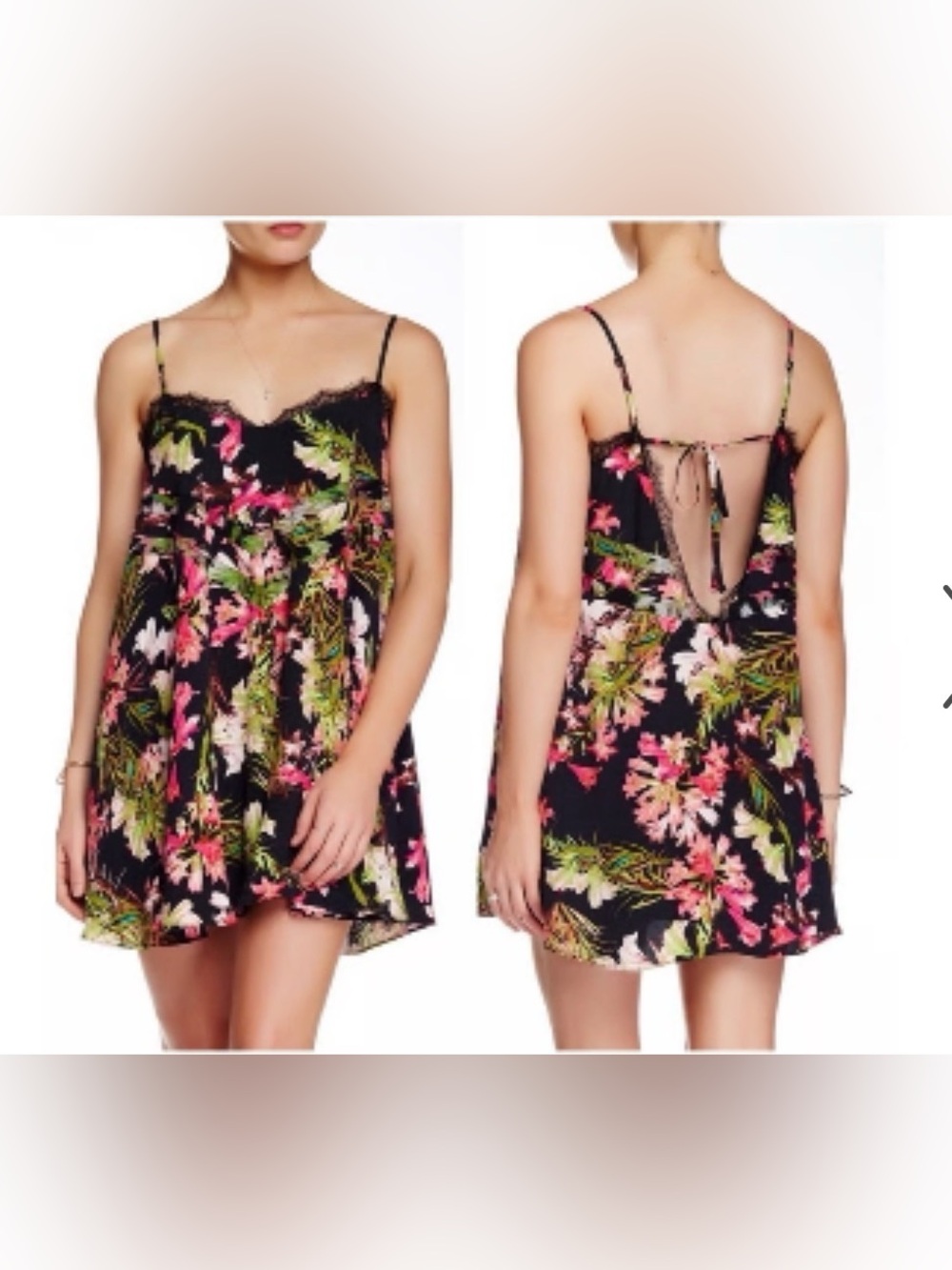Lovers + Friends Black tropical Floral print Slip mini Dress